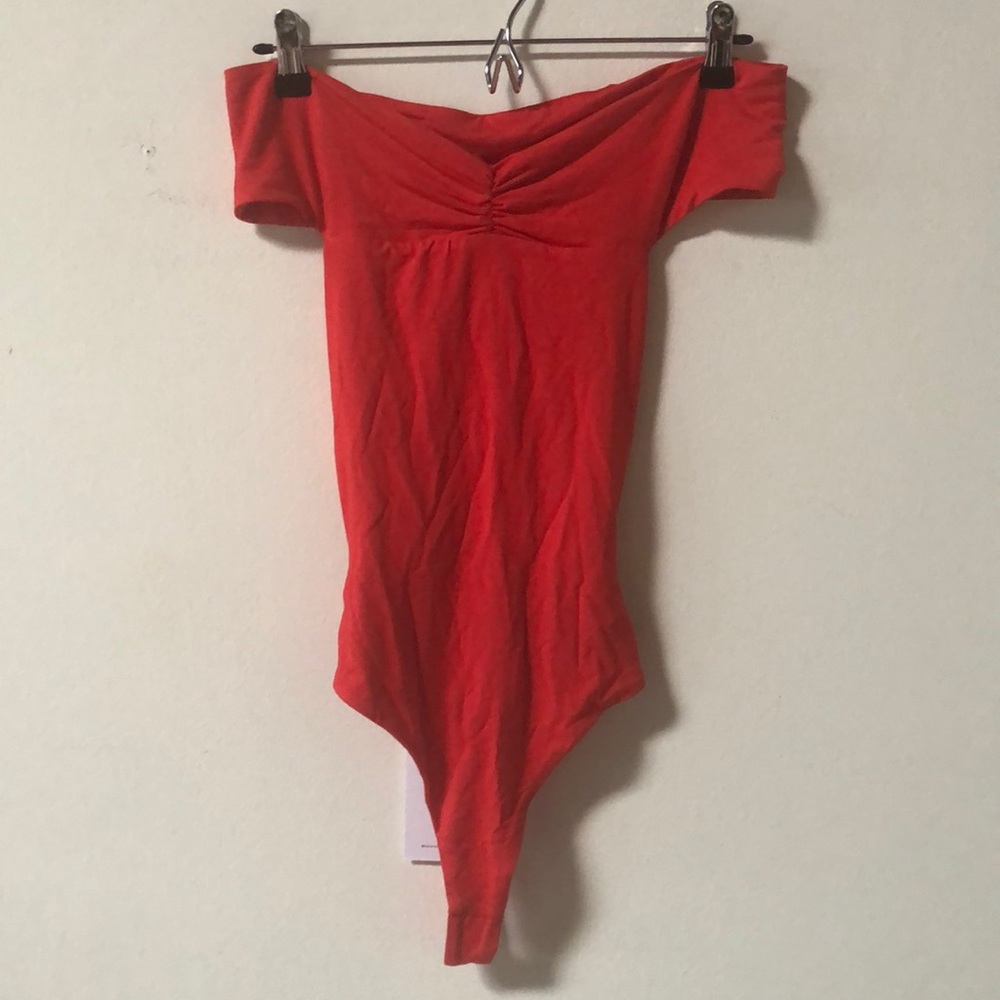 Red off the shoulder bodysuit